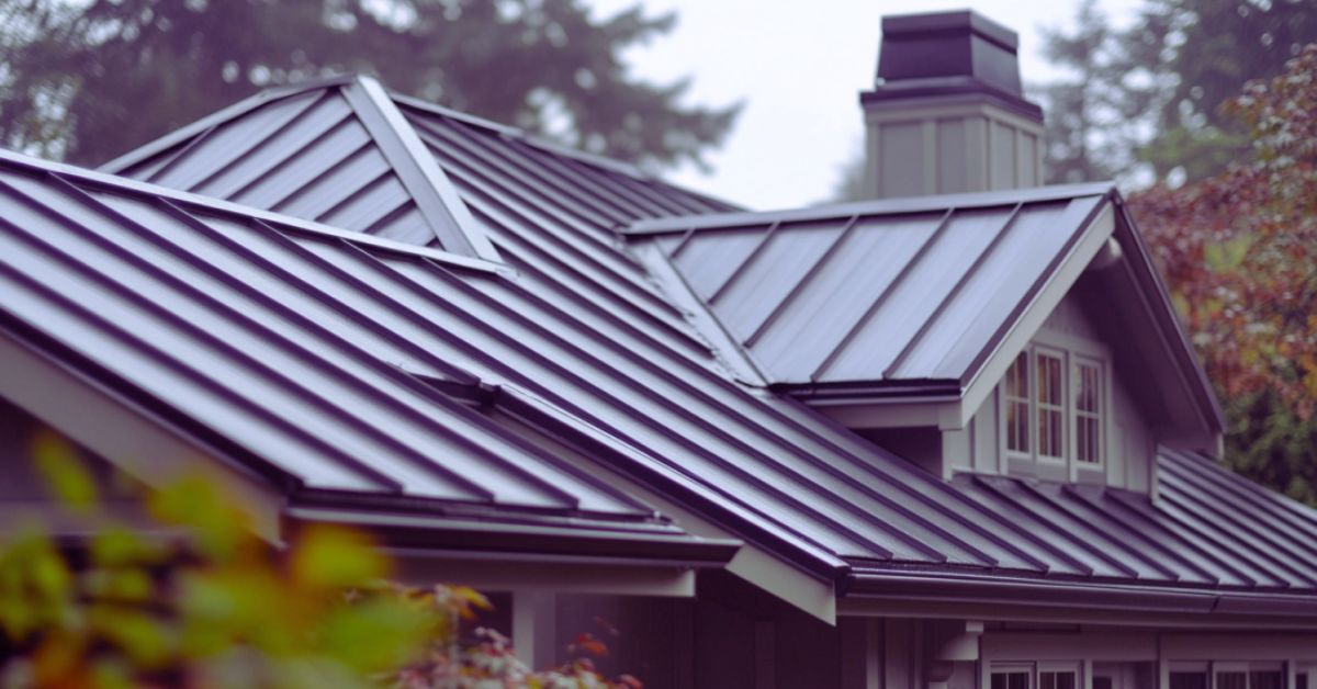 Standing seam metal roof installation on modern residential home