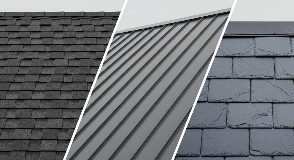 asphalt shingles, metal roofing, or slate tiles